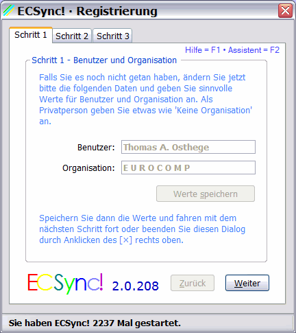 ECSync! · Registrierung – Schritt 1