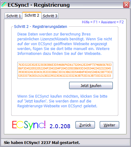 ECSync! · Registrierung – Schritt 2