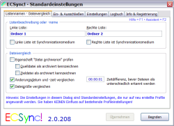 ECSync! · Standardeinstellungen – Listennamen · Dateivergleich