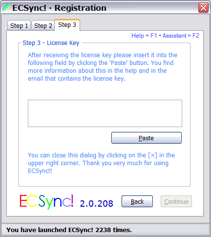 ECSync! · Registration – Step 1