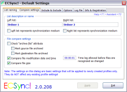 ECSync! · Default Settings – List naming and Compare settings